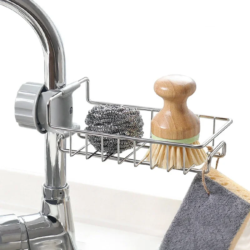 Sink Caddy Sponge Holder Kitchen Sink With Brush Holder Stainless Steel Self Drain Tray Rustproof Soap Dispenser Storage