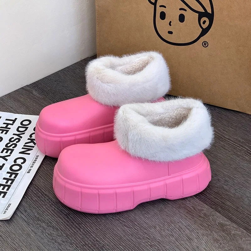 Shevalues Waterproof Winter Boots For Women Fashion Furry Shoes For Home Cozy Plush Shoes Thick Sole Light Cotton Slippers 2023