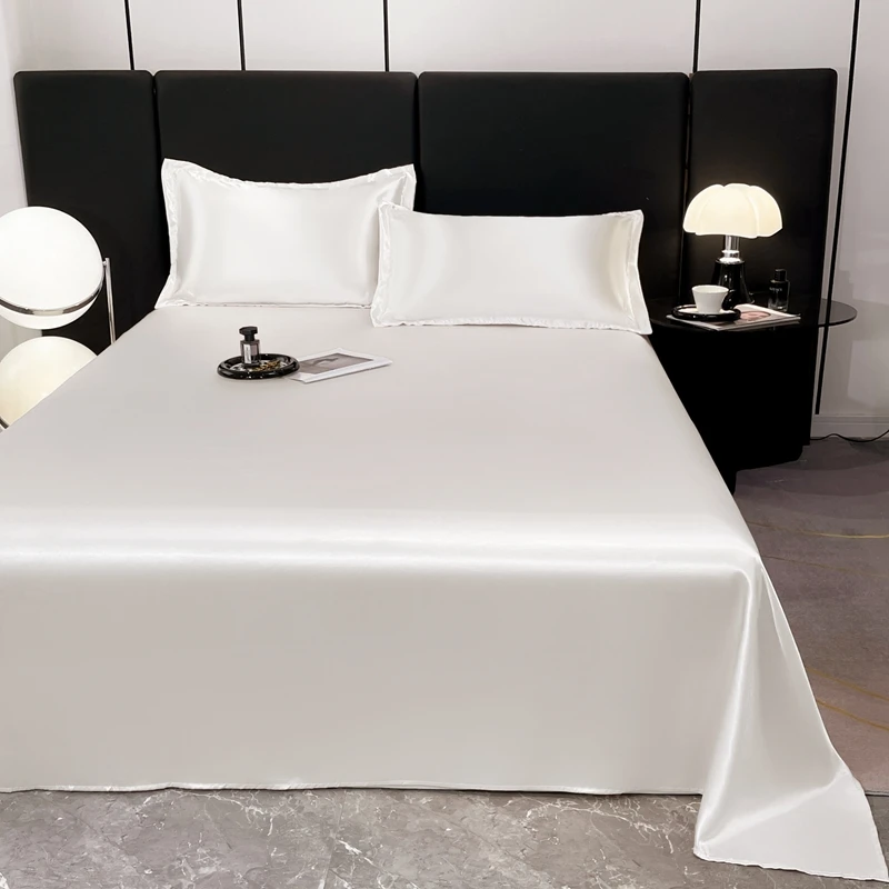 Satin-Bettlaken, Hotel, luxuriös, seidig, 1 Stück, King-Size-Bett, Queen-Size-Luxus-Tagesdecke, weiches, einfarbiges, flaches Bettlaken aus Polyester