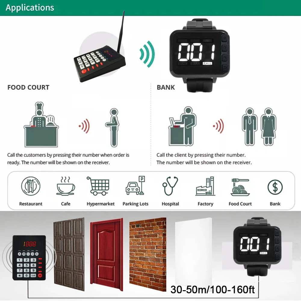 Ycall Кухня Система вызова официанта Ресторан Пейджер Для Сервера 5 Часы Приемники 1 Передатчик Для Кофе-бара Отеля