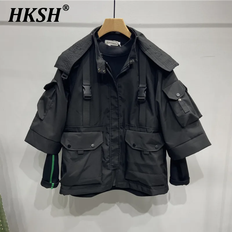 HKSH Spring Autumn New Men\'s Tide Dark Hooded Jacket Loose Niche Design Tactical Chic Fashion Punk Gothic Techwear Coat HK2360