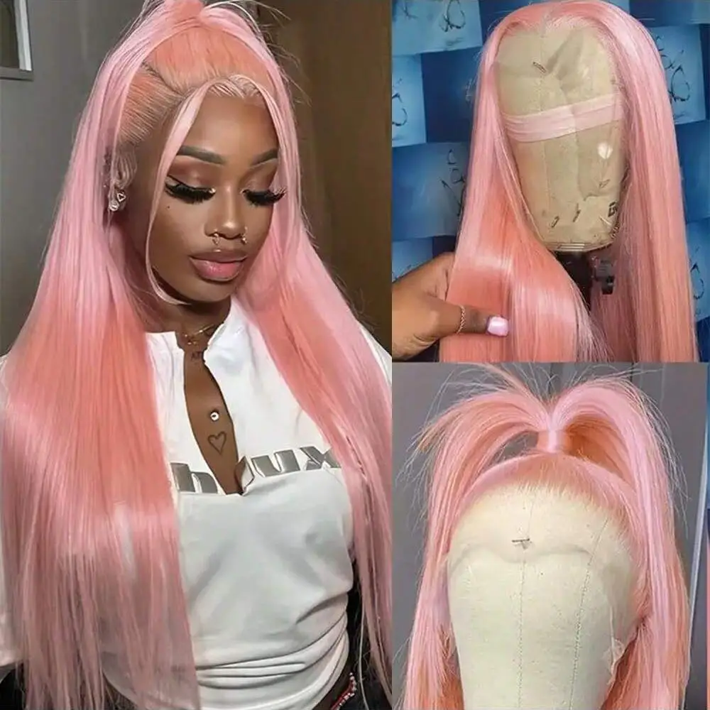 

13x6 Bone Straight Light Pink HD Lace Frontal Wig Human Hair Wigs Red Colored Wig 30 Inch 13x4 Brazilian Hair Wigs for Women