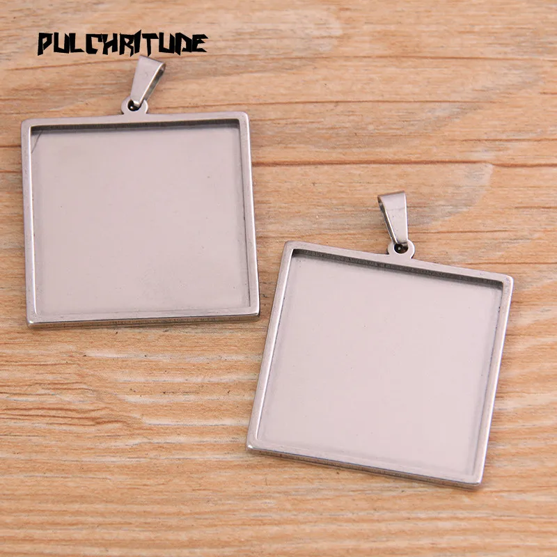 2pcs/lot Silver color color 5 Styles Stainless Steel Square Cabochon Base Setting Diy Blank Pendant Tray For Necklace Making