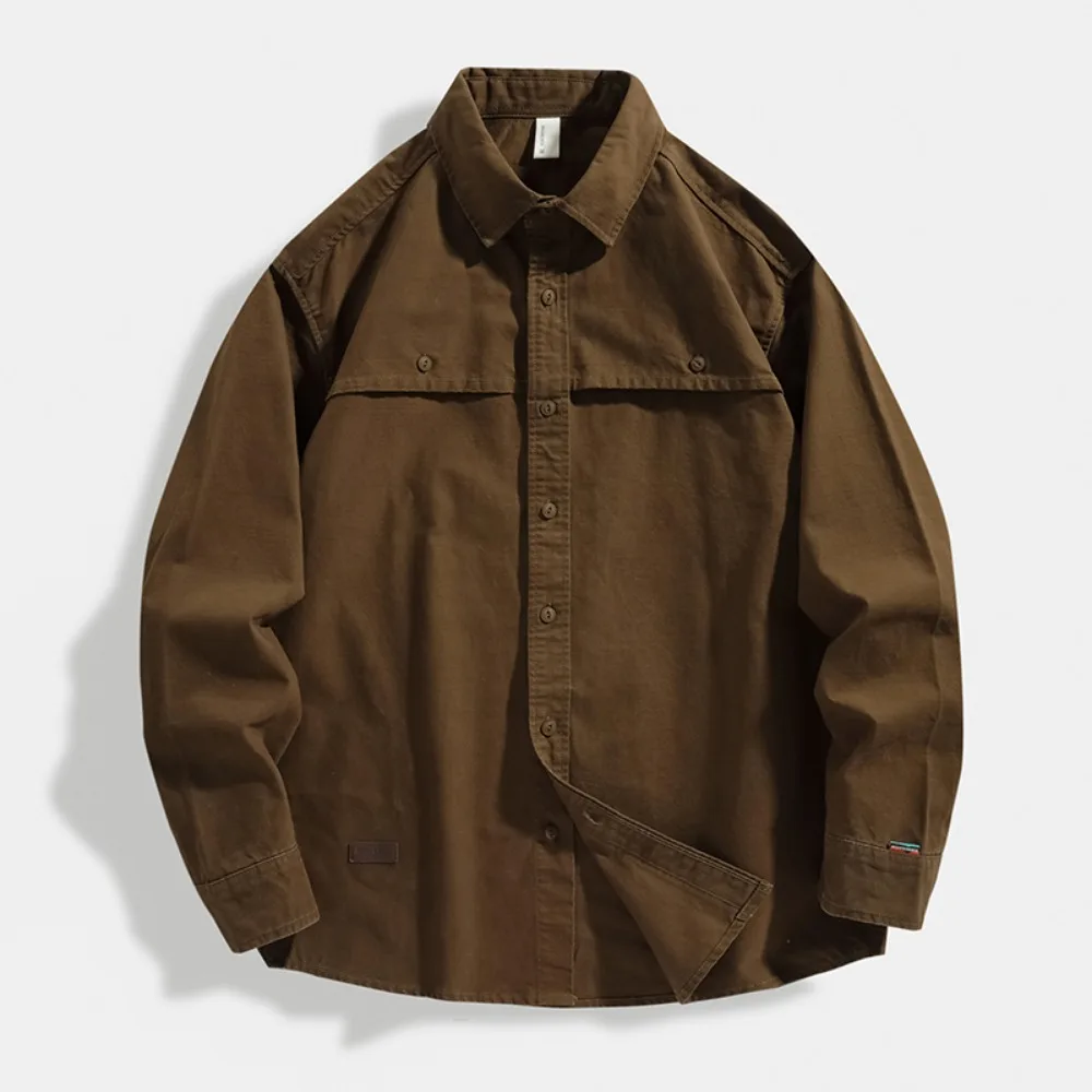 Retro pure cotton work shirt men's long-sleeved loose large-size casual shirt spring and autumn jacket top