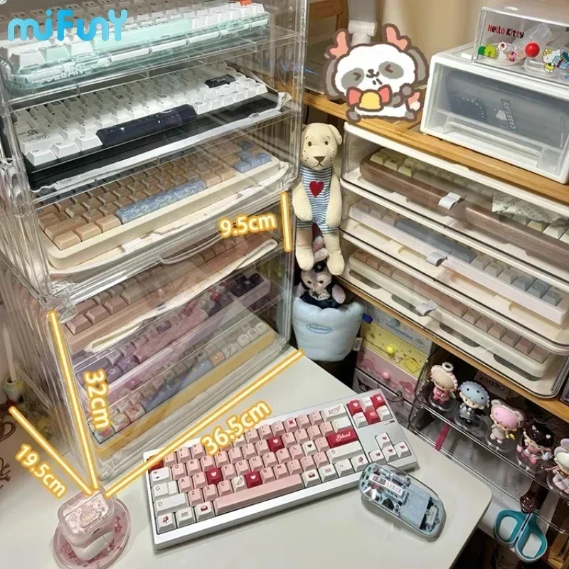 Keyboard Display Stand Transparent Acrylic Storage Box Custom 3-layer Dust-proof Desktop Office Cabinet Computer Storage Display