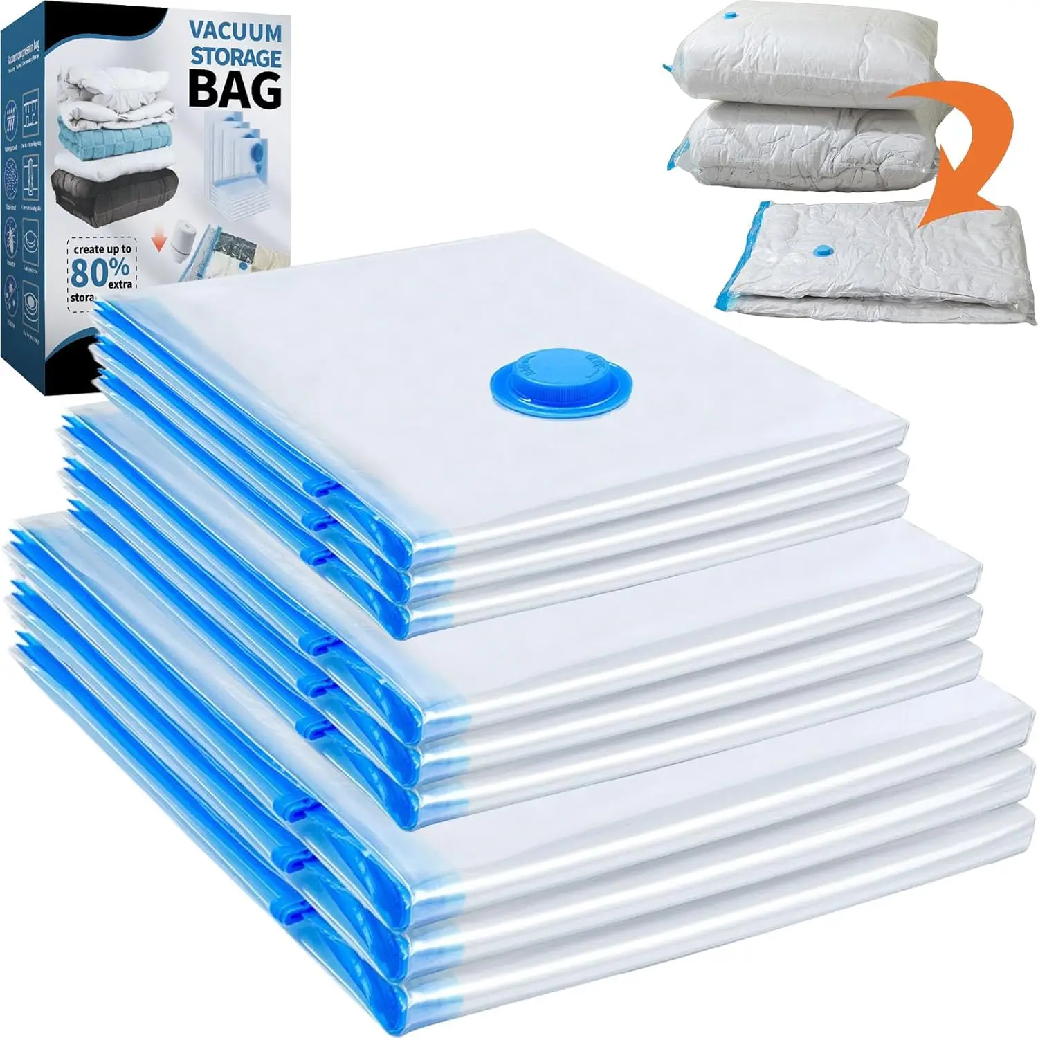 30 Pack Vacuum Storage Bags with Pump Space Saver Storage Bags Vacuum Seal Bags for Clothing Pillows Bedding Travel Organizer