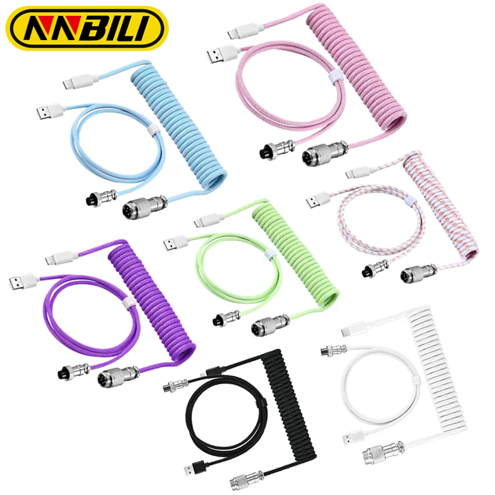 NNBILI New Custom Type C Mechanical Keyboard Coiled Cable USB Mechanical Keyboard Spring Wire Desktop Computer Aviation Connecto