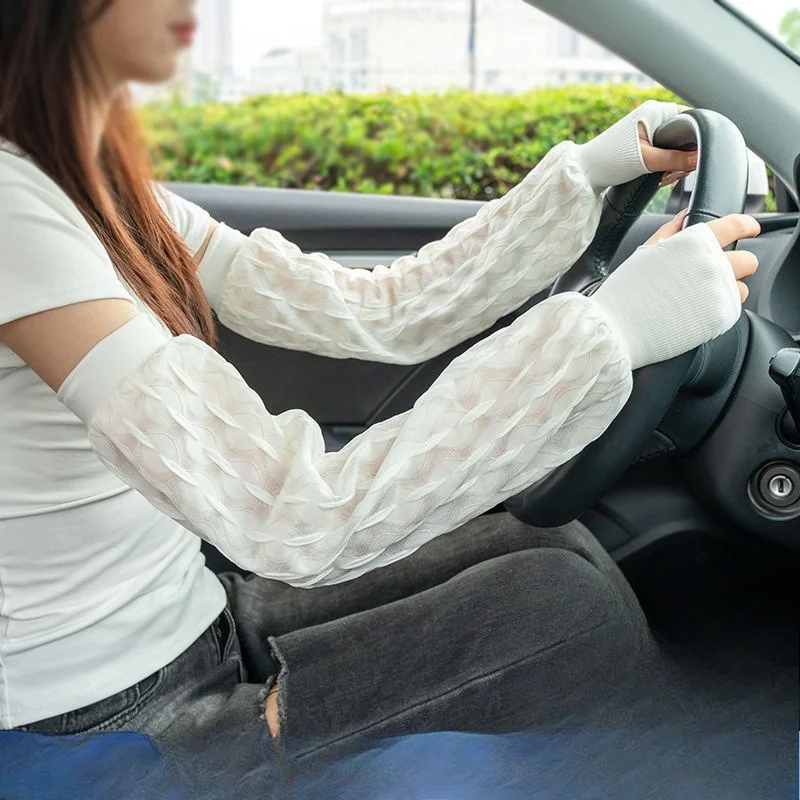 أكمام عصرية للحماية من الشمس من الدانتيل للنساء للصيف من الحرير الجليدي وأكمام طويلة رفيعة مقاومة للأشعة فوق البنفسجية وأكمام فقاعية للحماية من الشمس