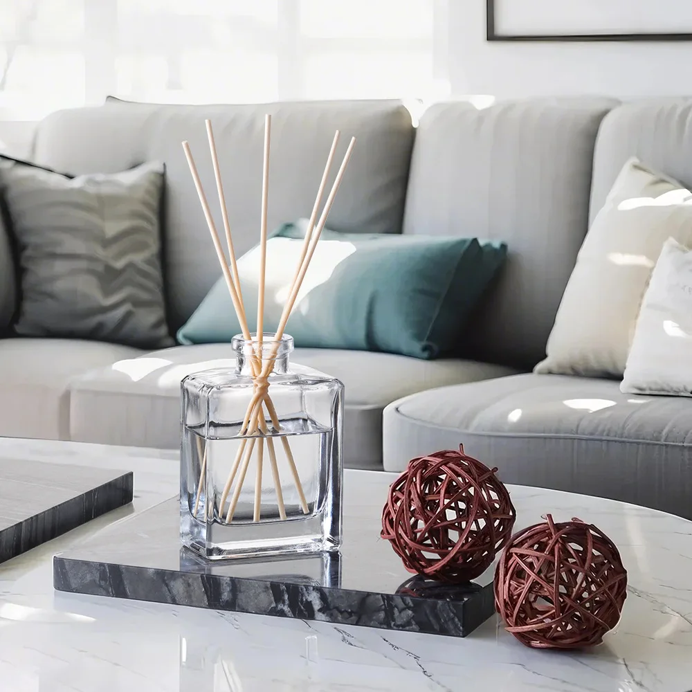 

Modern simple square glass aromatherapy bottle rattan fragrance home decoration simple transparent glass empty bottle