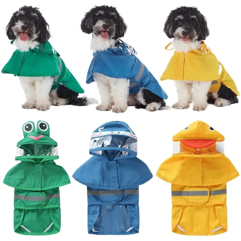 Dog Raincoat The Dog Face Reflective Dog Raincoat All-in-one Raincoat for Dogs with Closed Belly Pet Dog Duck Shark Frogs Shape