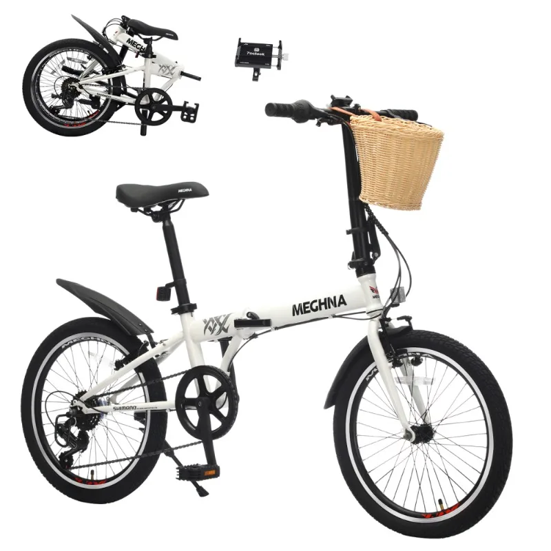 Folding Bicycle 16 Inch Portable Foldable Bike with Basket Lightweight City Commuter Bicycle for Adult Student Outdoor Cycling