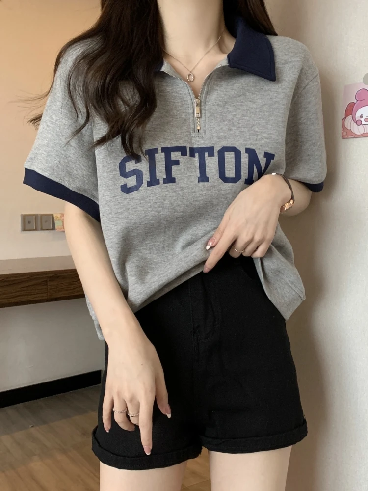 American Retro Shoulder Lettering Short Sleeve T-Shirt Women Summer New plus Size Conceal Belly  Top Comfortable Fit