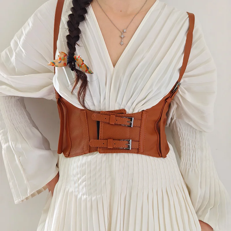 女性トレンドパンクアンダーバストコルセットベルトストリートスタイルワイドウエストバンドコルセットハーネス革ベルト女性ゴシック服 Accessorie