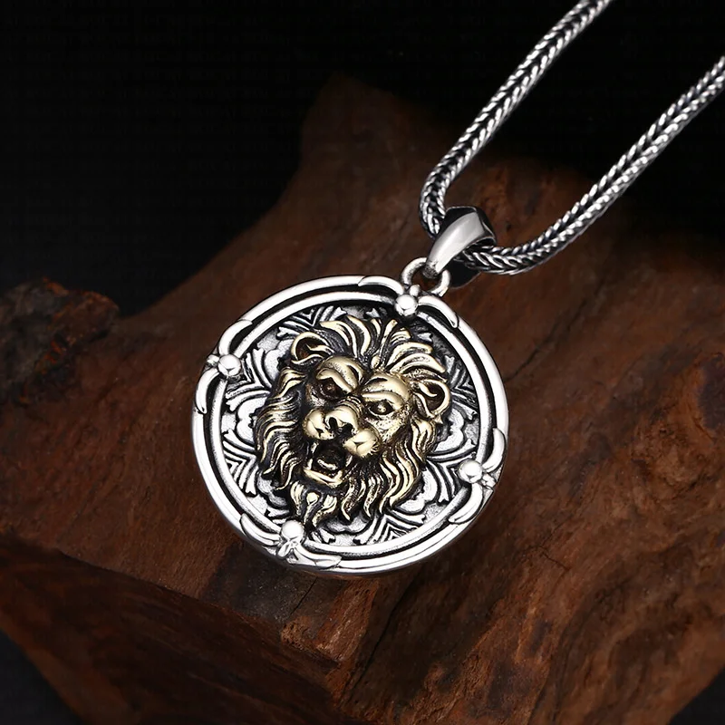 BOCAI S925 Sterling Silver Charms Pendants for Women Men Retro Eternal Rattan Pattern Lion Head Fashion Punk Jewelry Wholesale