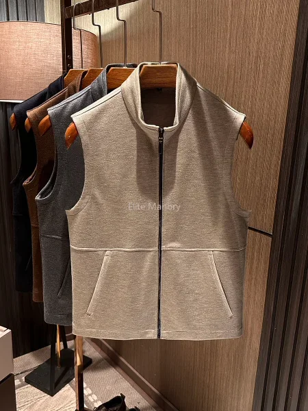 [Elegant and high-end sense including wool] Autumn new high-quality solid-color versatile stand-up collar vest