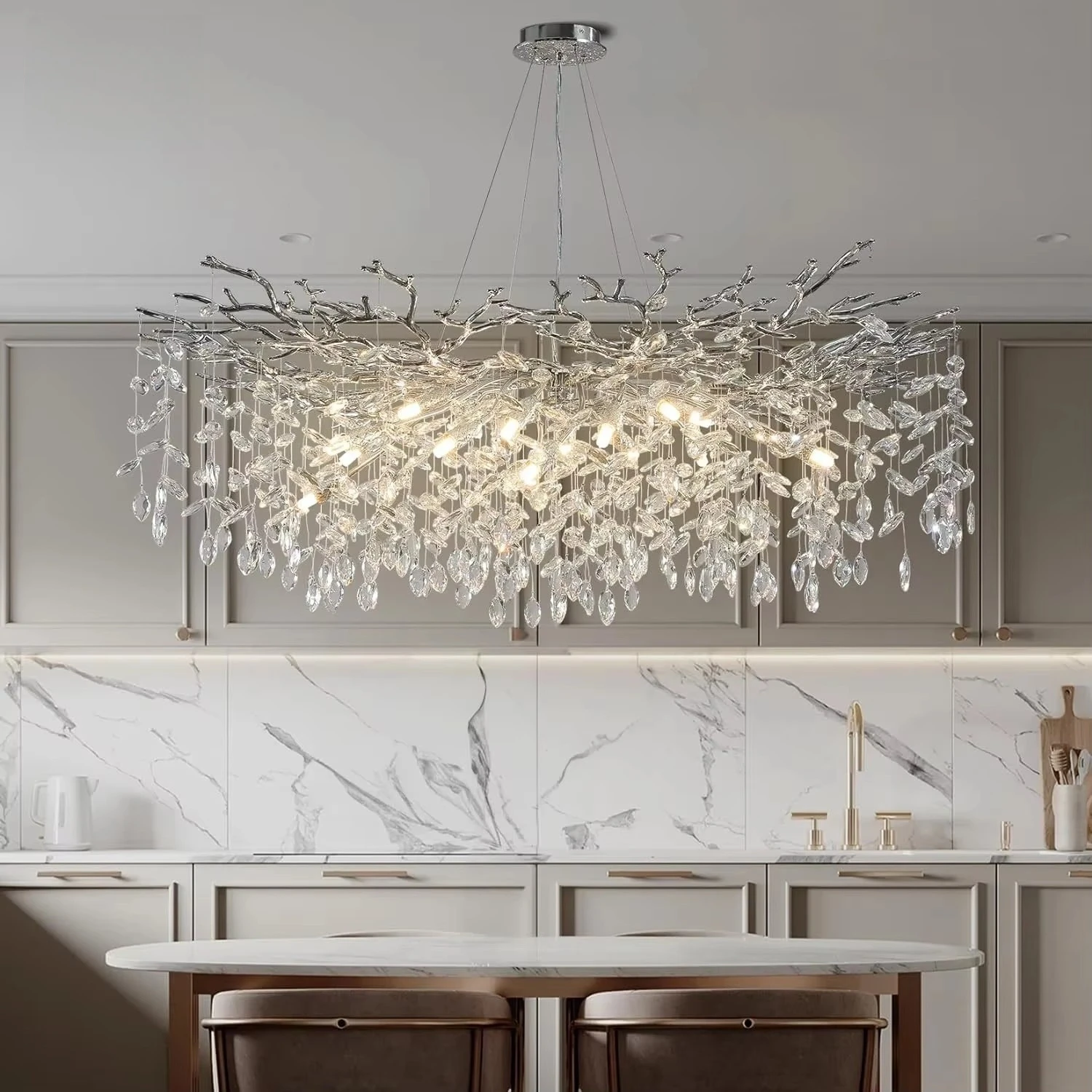 

Modern Chrome Crystal Ceiling Chandelier Lighting For Dining Living Room Bedroom Kitchen Round Branch Crystal Chandeliers