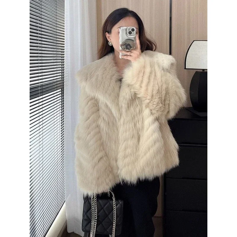 Korean Version Retro Navy Collar Fox Fur Coat Women New Winter Thick Jacket Fashion Explosion Hairy Senior Sense Faux Fur Coat