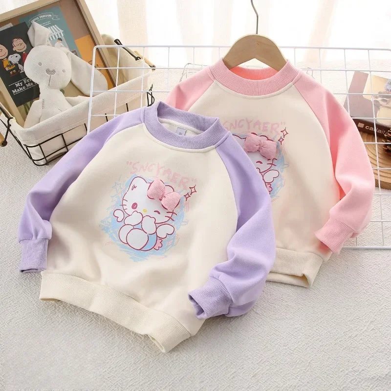 Hello Kitty Anime MINISO Meisjes Plus Kasjmier Hoodie Winter Leuke Lange Kawaii Ins Mouw Kleding Mooie Cadeaus voor Kinderen