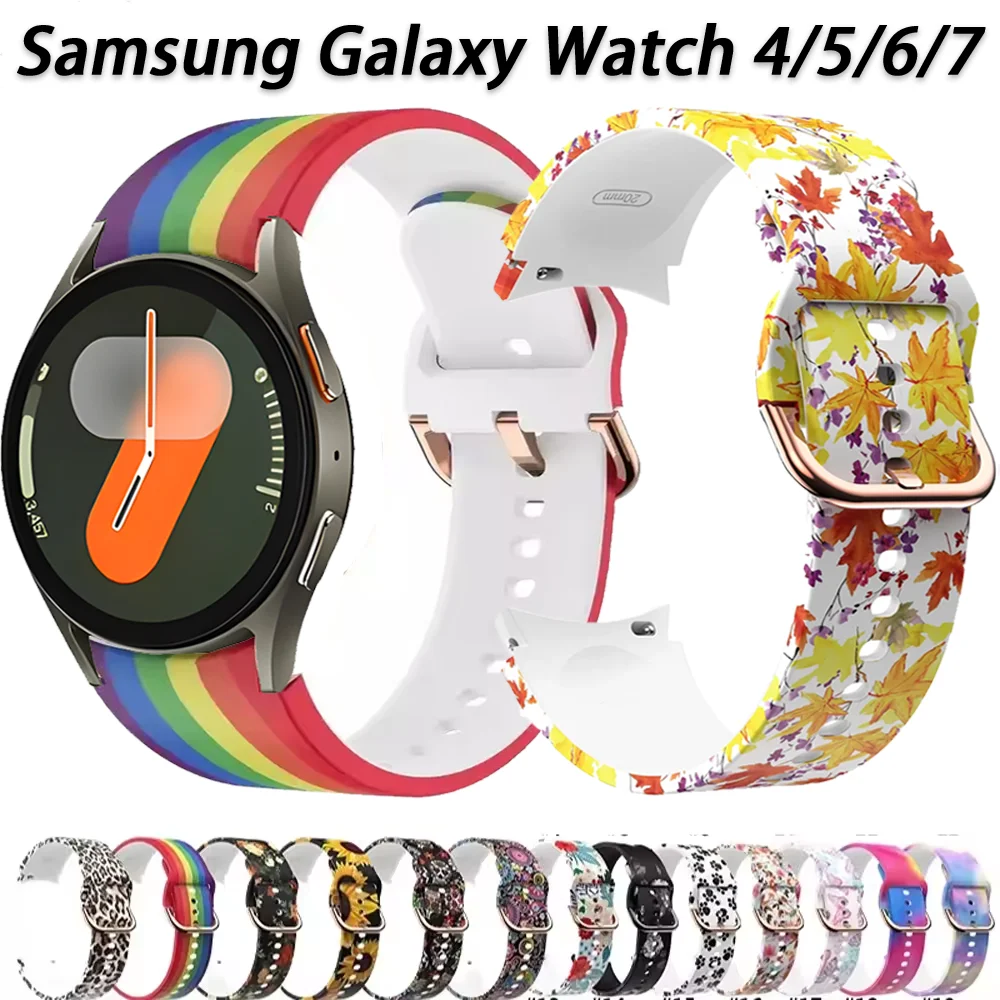 Printed Silicone Strap for Samsung Galaxy Watch 4/5/6/7 40/44mm 5 Pro 45mm Comfortable Breathable Band Watch 6 4 Classic Correa
