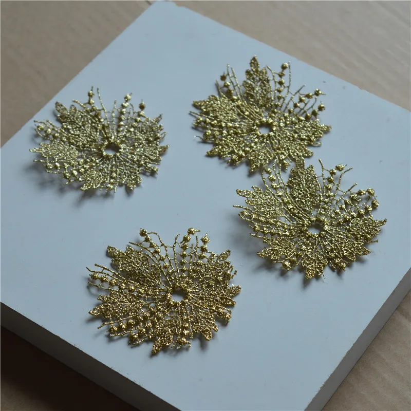 10Pcs/Lot 9*8cm Shiny Round Gold Hollow Flower Gradient Sewing Motif Venise Lace Applique for Garment Embroidery Lace Patches