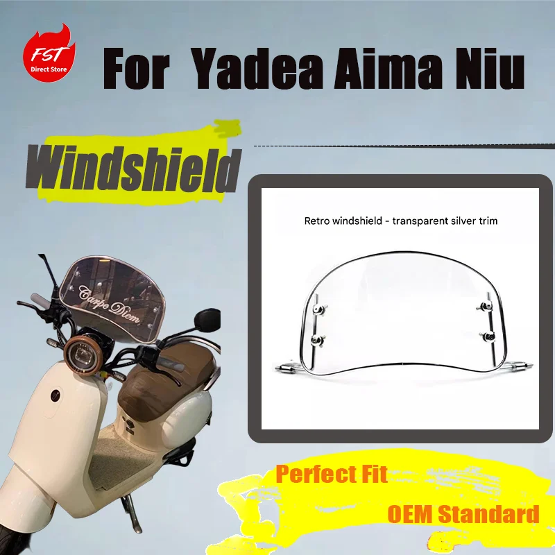 Electric Scooter Retro Windshield, Clear Front Wind Guard for Yadea Modeng AIMA Niu