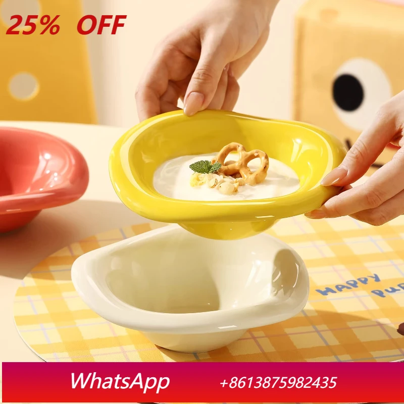 

LMM household ceramic breakfast oat bowl new creative special-shaped tableware light luxury fruit salad bowl