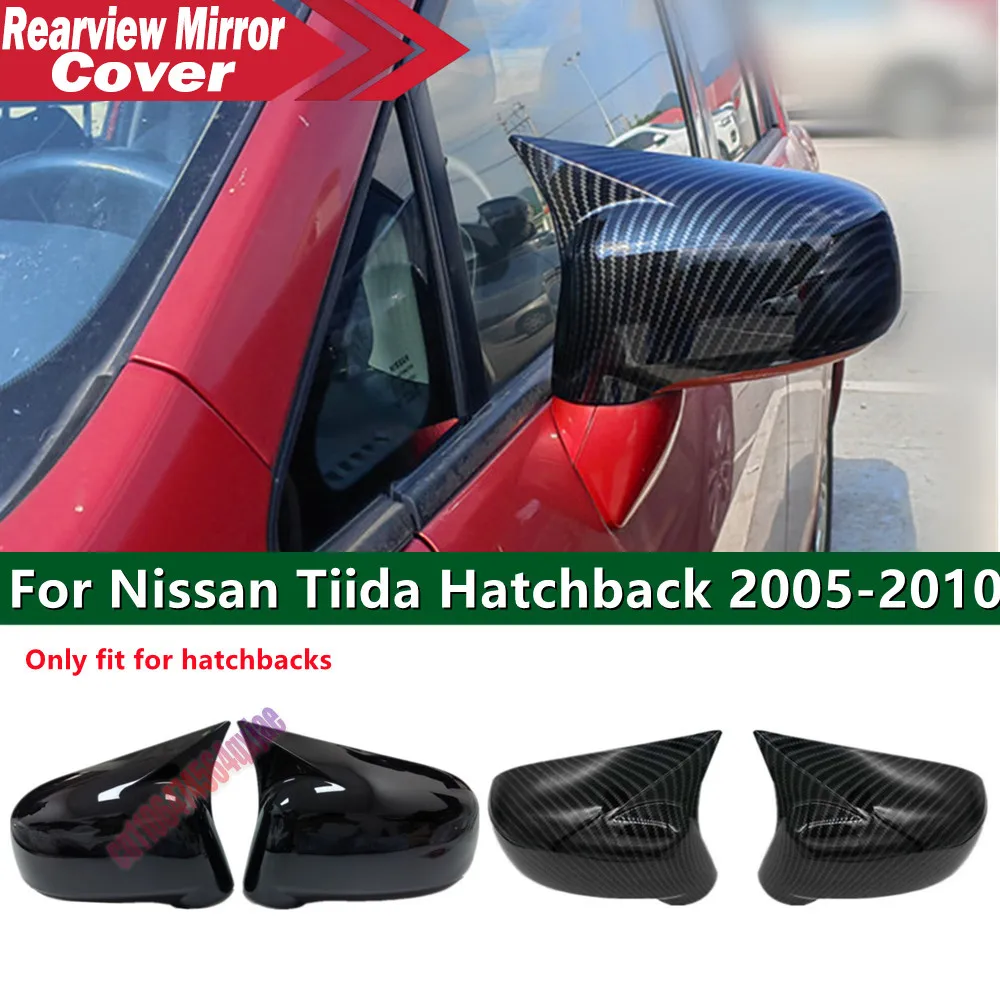 For Nissan Tiida Hatchback 2004-2010 ABS Car Rearview Side Mirror Cover Wing Cap Exterior Door Housing Trim Adhesive Sticker