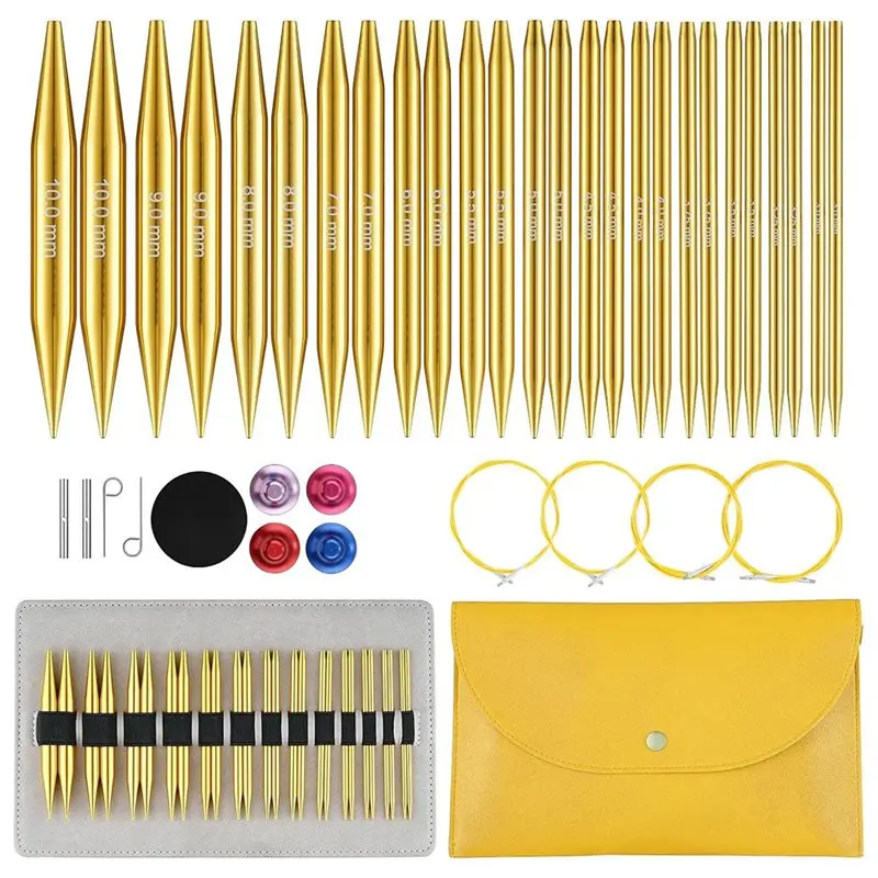 

Y42A-Interchangeable Circular Knitting Needles Set(3Mm-10Mm), 13 Pairs US 2.5- 15 With 16, 24, 32, 40 Inch Cables, Accessories