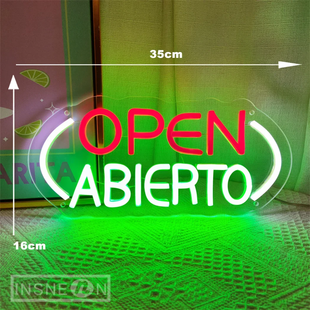 Neon LED Sign Open Abierto Spanish Neon Signs for Coffee Shop Studio Room Wall Decor Disco Club Bar Restaurant Neon Sign Light