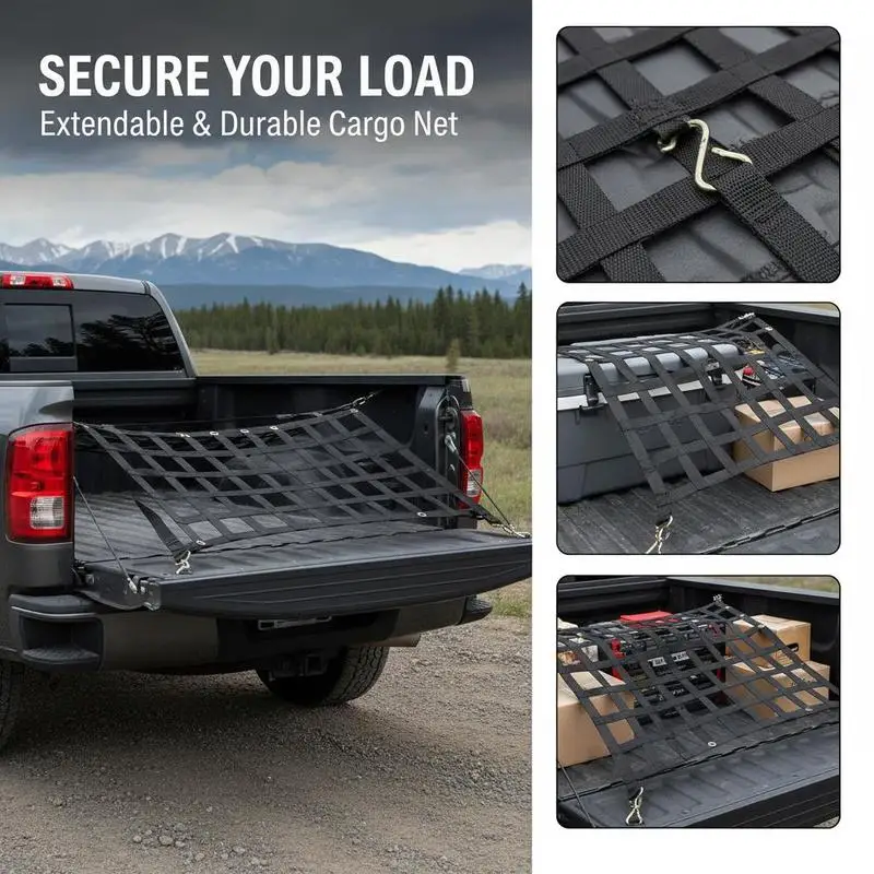 

Pickup Cargo Restraint 60x18in For Pickup Trailer SUV, Heavy Duty Mesh Adjustable Telescopic Straps Durable Flexible Construc