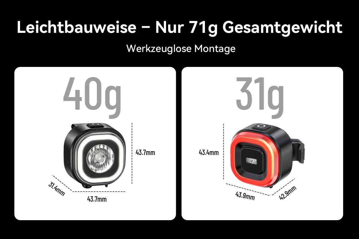 30Lux Fahrrad Vorder- & Rücklicht Set, StVZO blendfrei, IPX5 wasserdicht, USB-C wiederaufladbar, lange Laufzeit für MTB Rennrad – Detail 2
