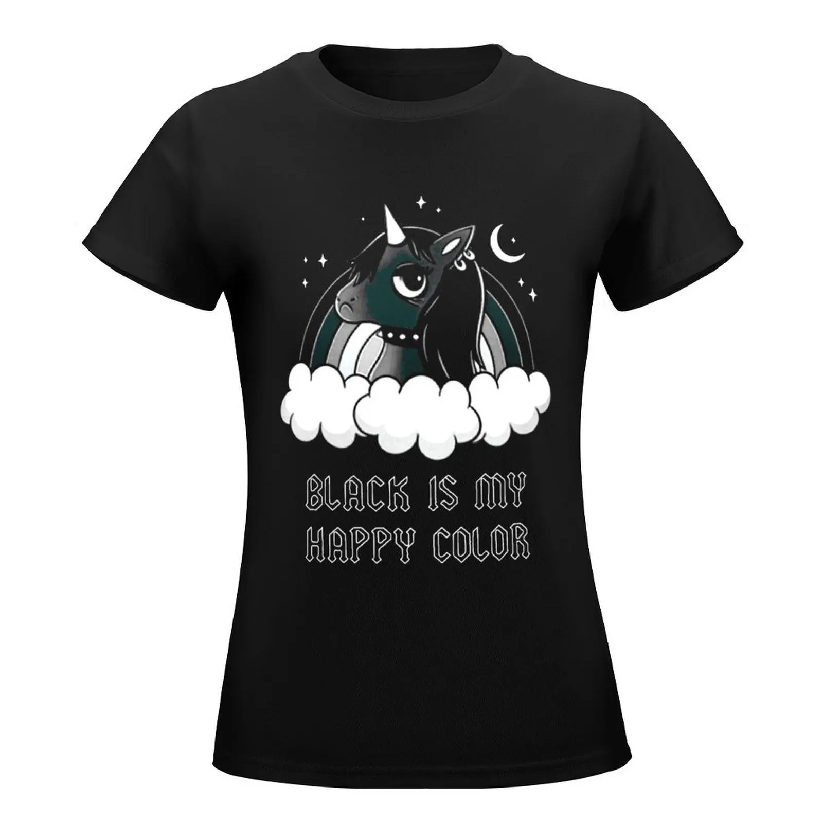 Unicorn Black Is My Happy Color T-Shirt cute clothes funny Aesthetic clothing clothes for Women