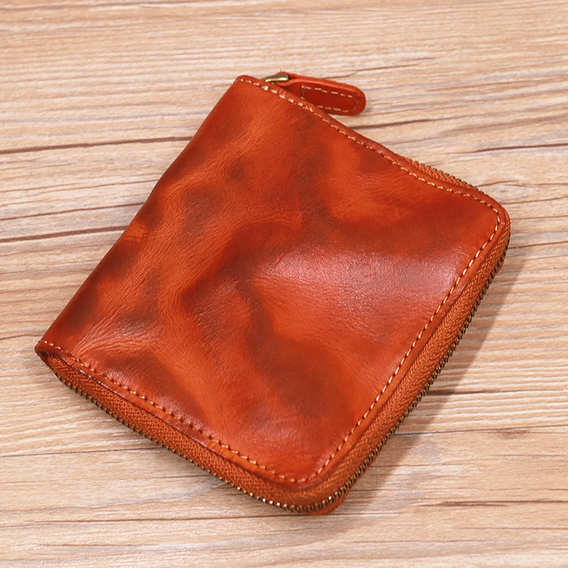 

Vintage Genuine Leather Wallet For Men Luxury Short Coin Purses Multi Function Card Holde Zipper Male Money Clip