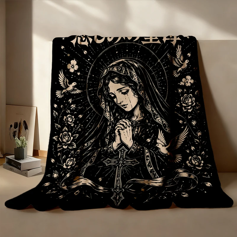 Our Lady of Sorrows Cozy Blanket, Catholic Religious Warm Blanket, Virgin Mary Gothic Soft