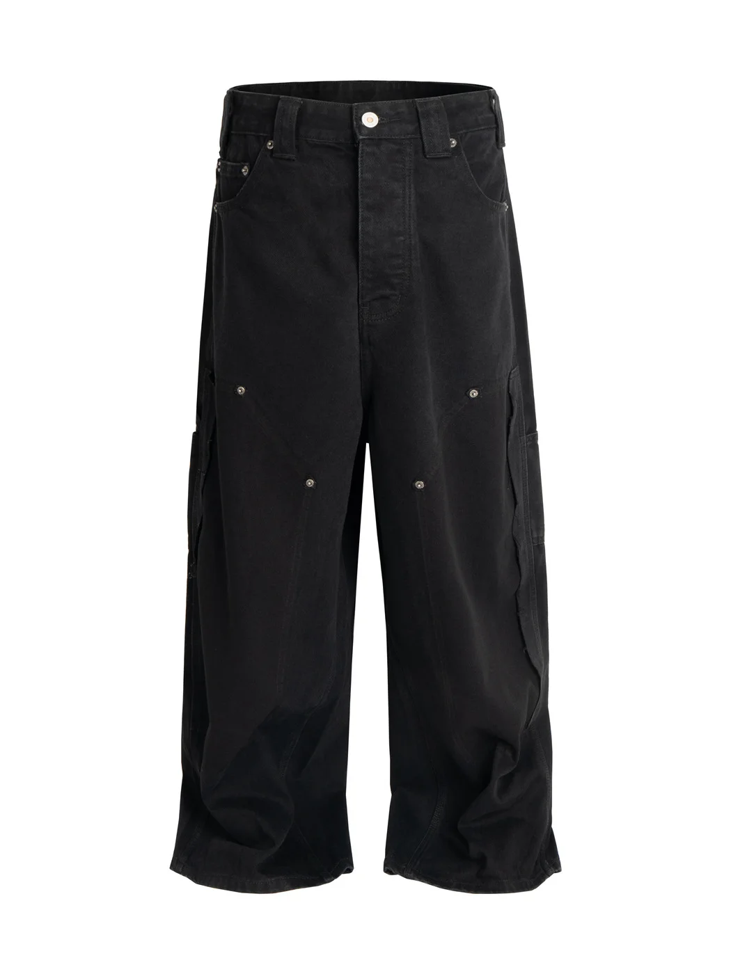 

Джинсы-карго в стиле парижского стритстайла, с нашивками на коленях, заклепками, модные, свободные, с высокой талией, прямые, из хлопка