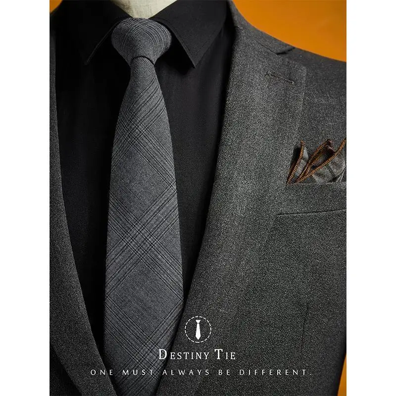 Men's Formal Business Suit Tie And Zipper Design For Groom Wedding, Premium No-Knot Gray Striped
