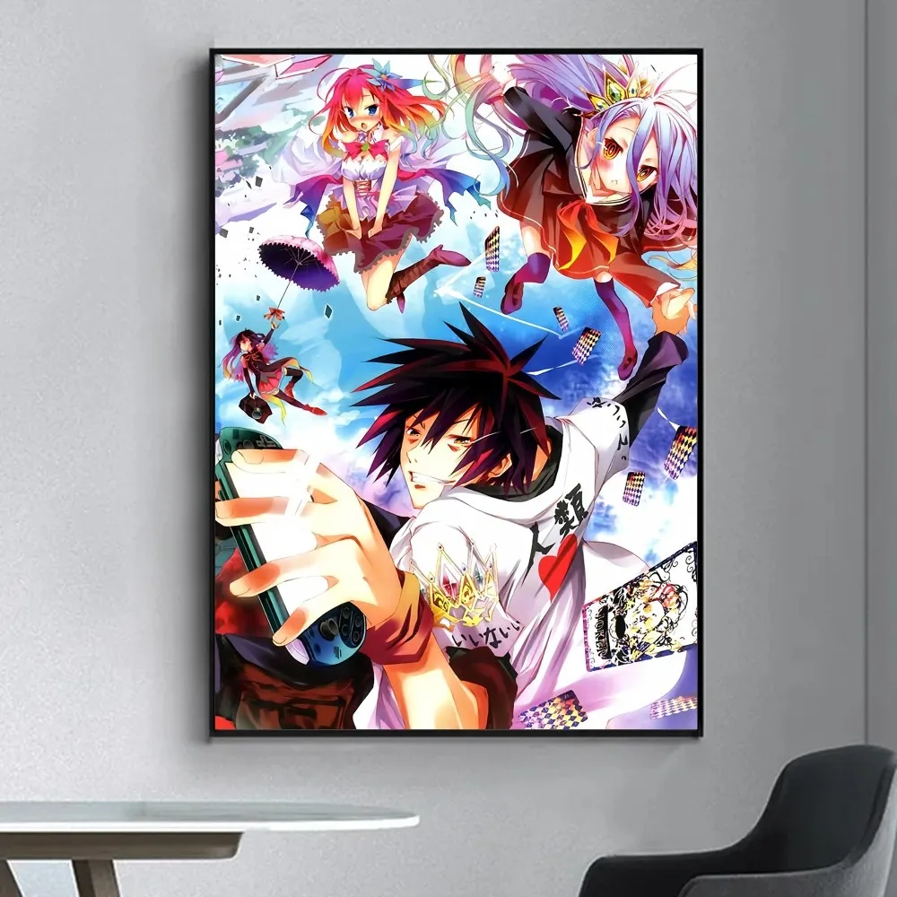 No game No life Poster Fancy Poster Wall Sticker for Living Room Bar Vintage Decorative Painting Middle