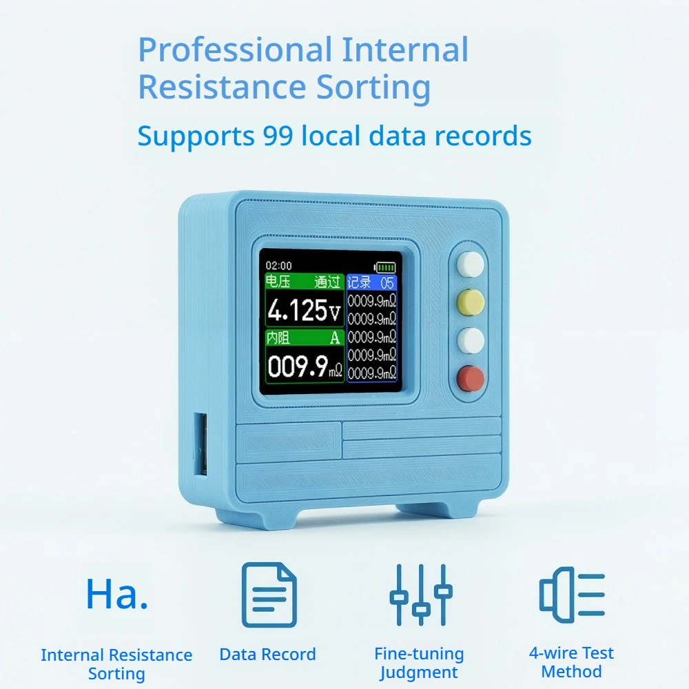 1.77 Inch Voltage Internal Resistance Tester AC 4-Wire Method Electronic Load Tester 0.001-60V 0.1m-6.999Ω 99 Groups Data Record