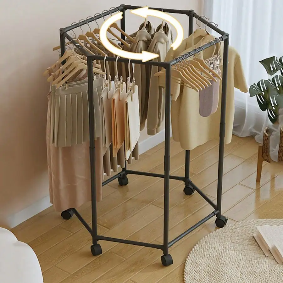 

1pc Rotating Floor-Standing Clothes Rack With Movable Coat Hanger, Dormitory Indoor Clothes Drying Hanging Organizer, Space-Savi
