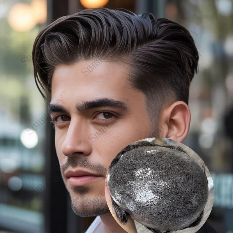 

Натуральная линия волос 1b30, серые, черные человеческие волосы, мужской парик, супер прочный поликожаный чехол, темно-коричневый, самые дешевые шиньоны, протез