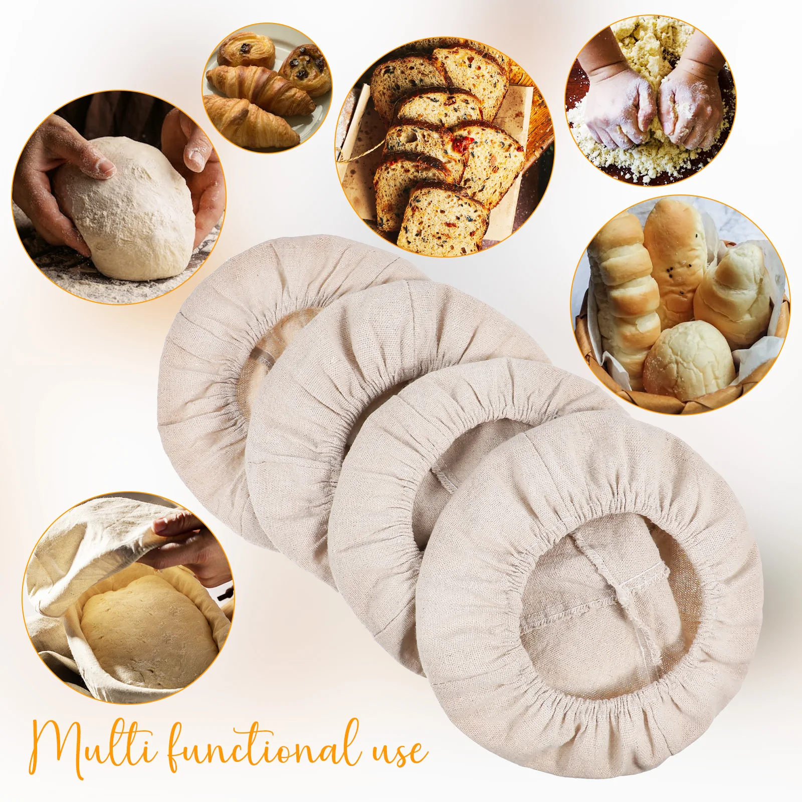 4 Pcs Bread Basket Cloth Cover Baking Sourdough Covering Banneton Liners Foldable