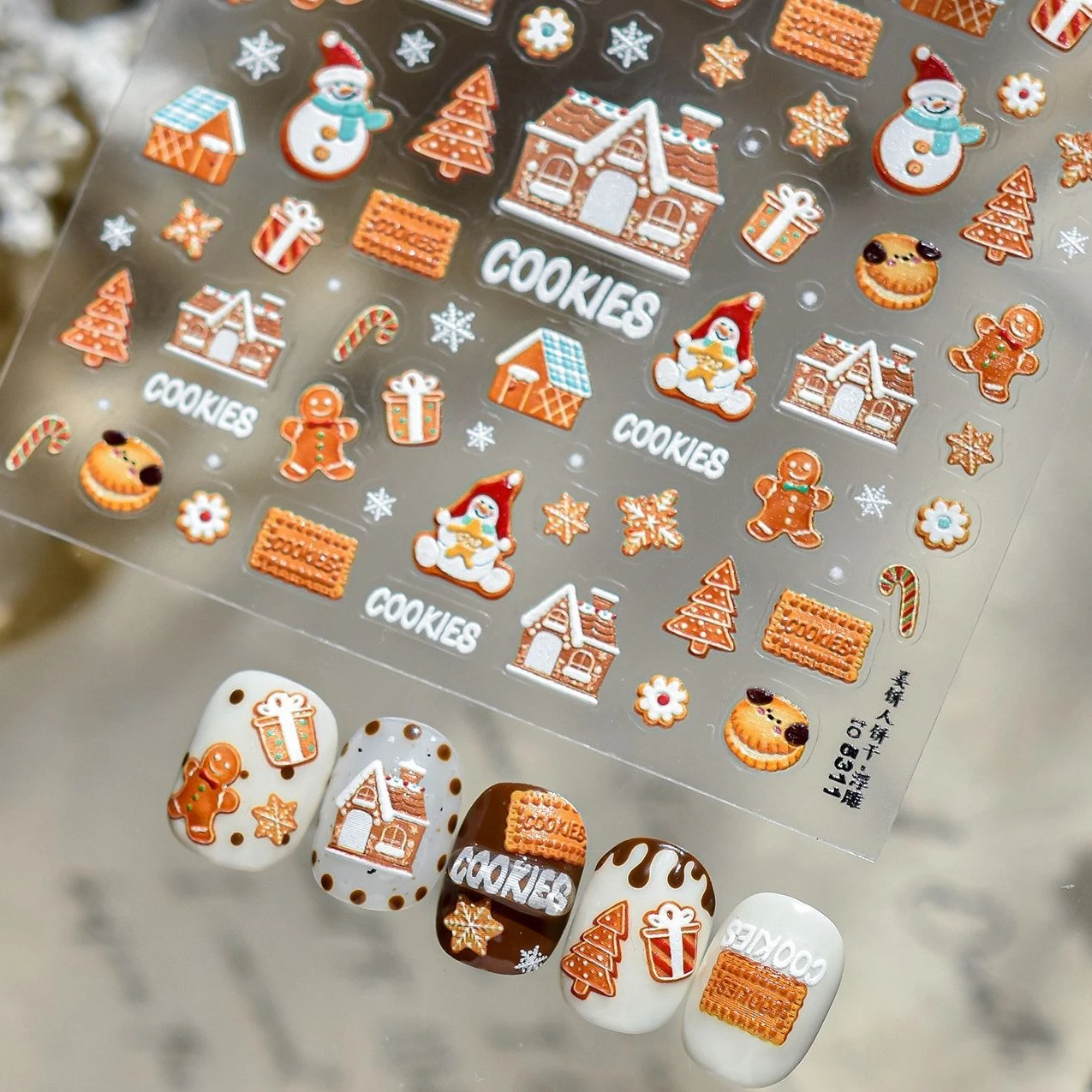 

Castle Biscuit Snowman Gingerbread Man Bowknot Snowflake Christmas Tree Santa Claus Deer Crystal Winter Nail Art Stickers Decals
