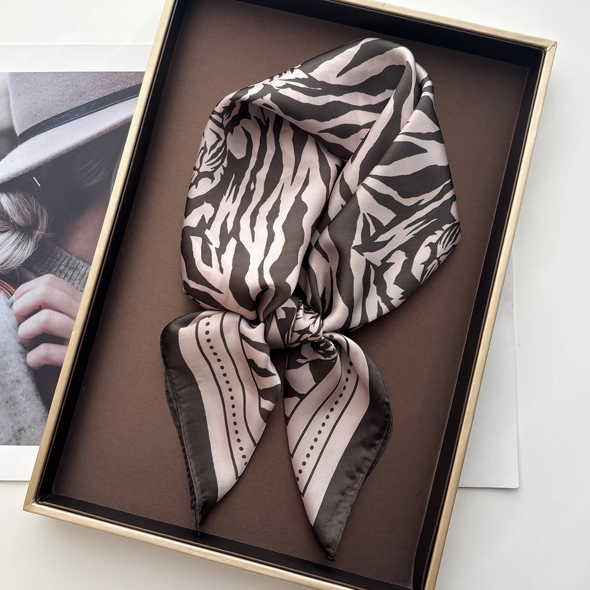 

2026 Women Square Scarf Silk Imitation Tiger Stripe Neckerchief Bandana Foulard Lady Shawl Scarves Wrap Head Hair Band Ties
