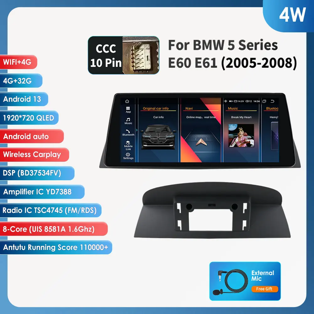 Hizpo 10.25 inch Android 14 Auto Multimedia Speler voor BMW 3 Serie E60 E61 E63 E64 5 Serie E90 E91 E92 E93 CCC CIC DSP Carplay Autoradio Auto AI Intelligent Systemen Head Unit Autoradio Video Stereo