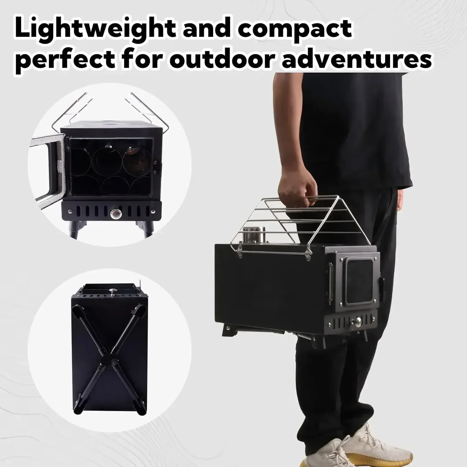 [XMSJ-¡Stock limitado, ¡Compre ahora! ] Estufa de camping plegable portátil a leña: incluye tuberías de chimenea y pararrayos para tienda H