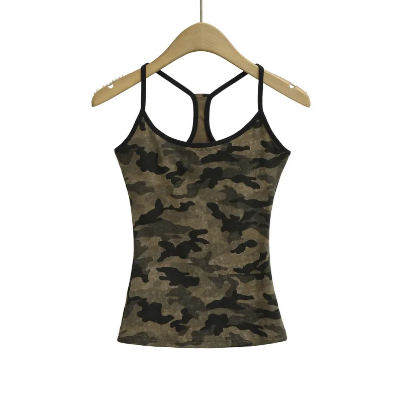 HKSH Estate delle nuove donne Tide Chic Y2K Streetwear americano retrò lavato cinturino mimetico Tee sexy trendy slim fit canotta HK6455