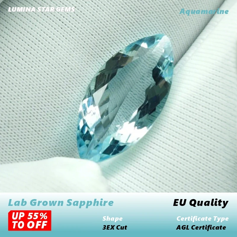 

DZ-Lab выращенный сапфир цвета аквамарина маркиза огранки качественные подвески драгоценный камень для установки ювелирных изделий и изготовленный на заказ сертификат