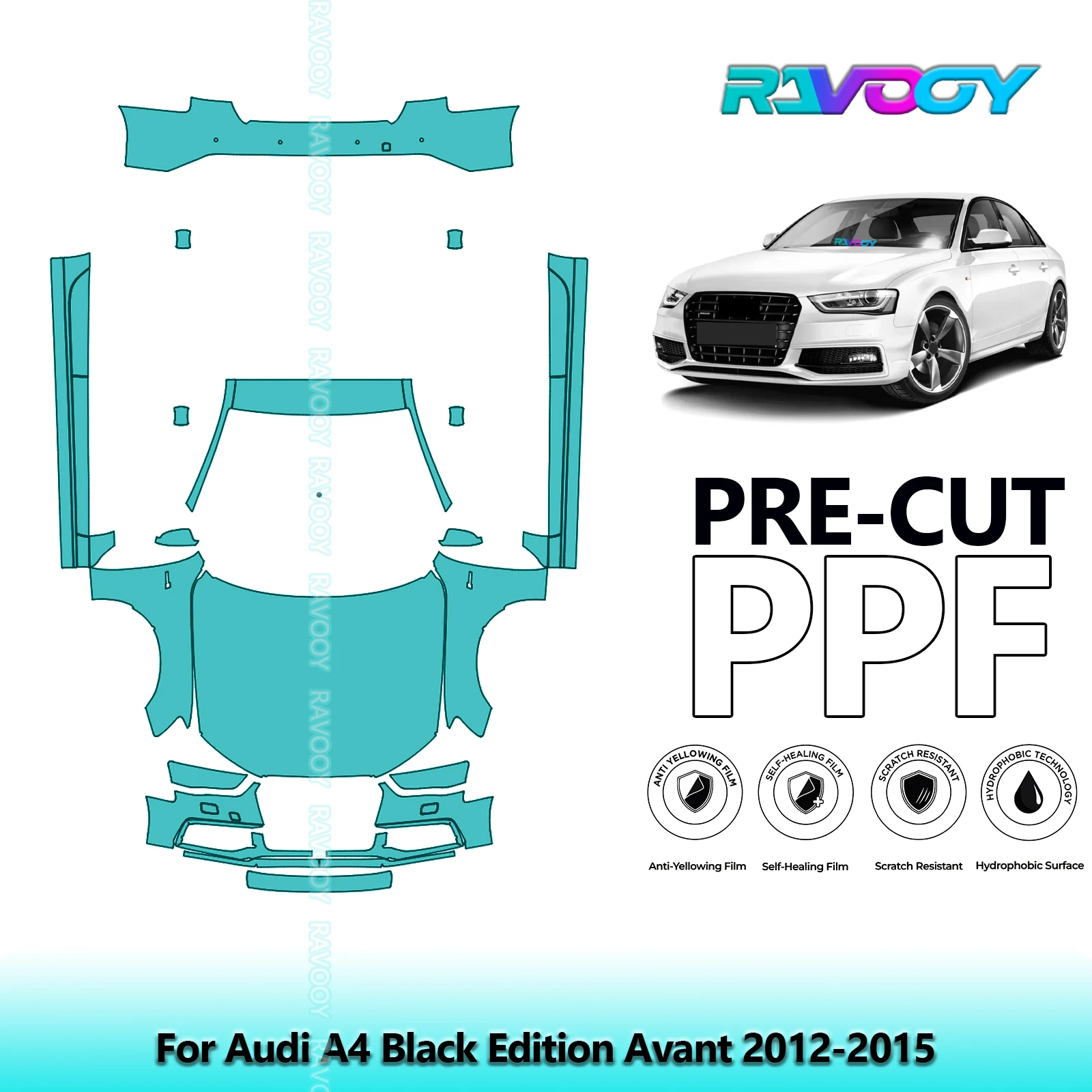 

Передний комплект + подгонки + задний бампер, прозрачный бюстгальтер, предварительно вырезанная защитная пленка PPF для Audi A4 Black Edition Avant 2012-2015
