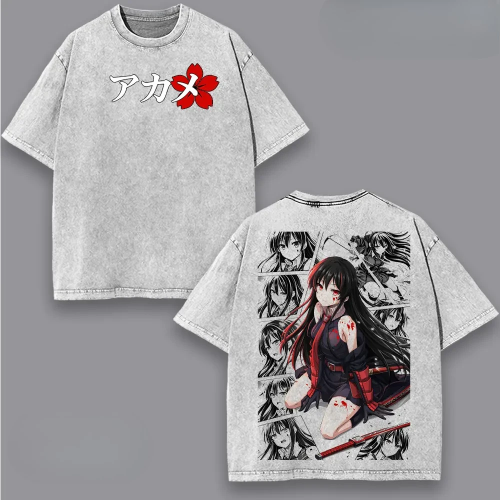 Akame ga Kill! Camiseta de anime Harajuku Vintage Y2k, camiseta holgada lavada para hombre, ropa de verano, camisetas de algodón de manga corta