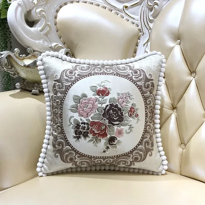 European-Style Sofa pillow case Luxury Living Room Pillows Bedside Backrest Embroidery Pillow Cover Large Pillow Removable